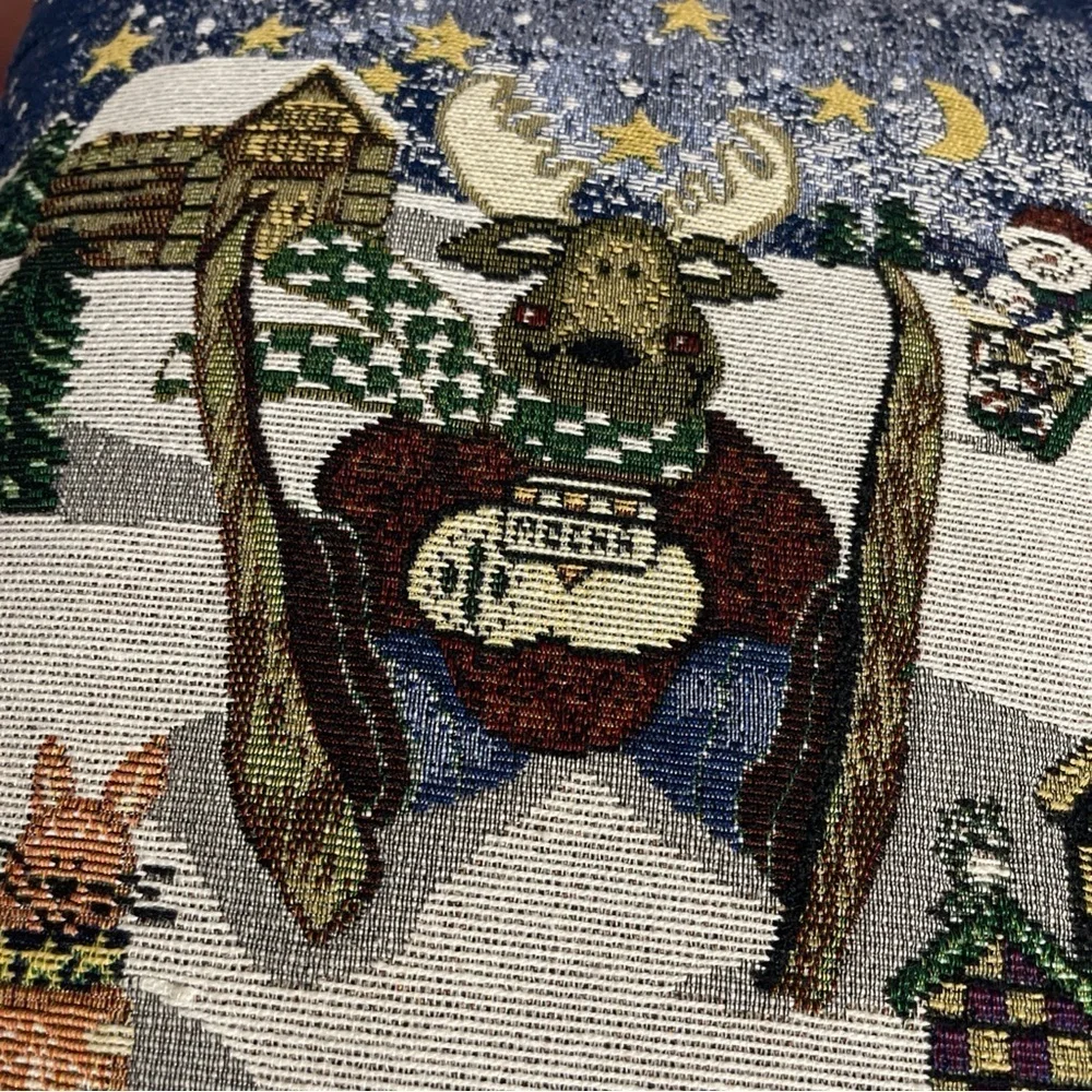 Holiday Moose Skiing Decorative Pillow